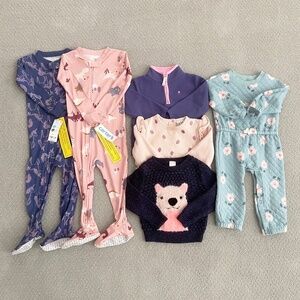 6 Pieces Toddler 18 and 24 Month Girl Long Sleeves Clothing and Sleepwear Bundle
